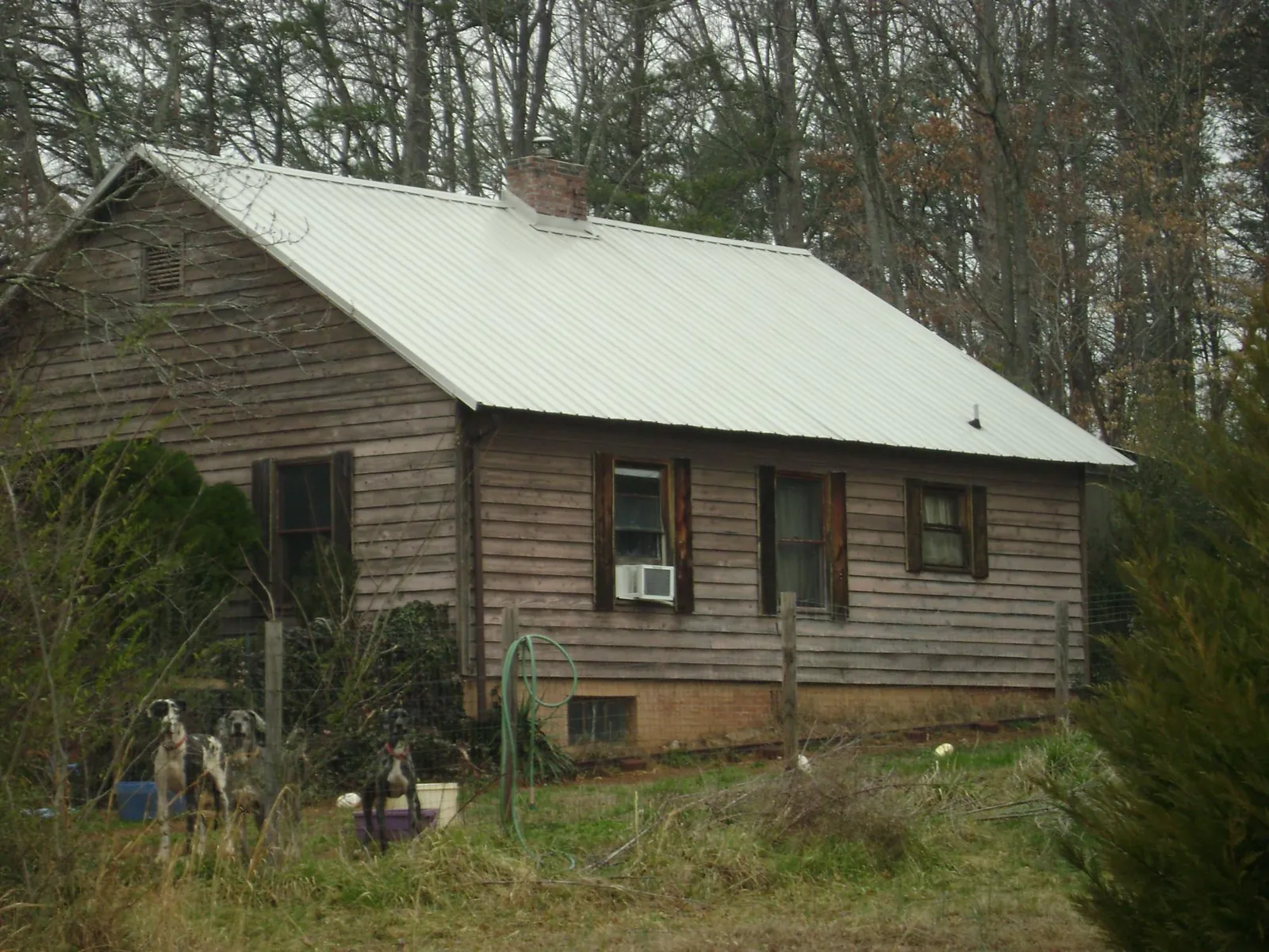 White metal roof on an old wood sided farmhouse in Blue Ridge